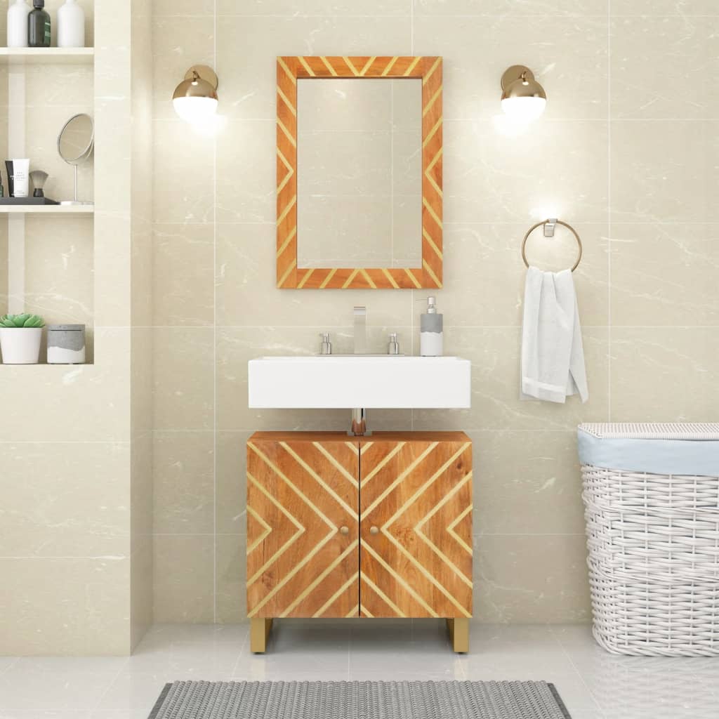 Specchio da bagno Vidaxl 50x70x3 cm Legno di mango solido e marrone vetro