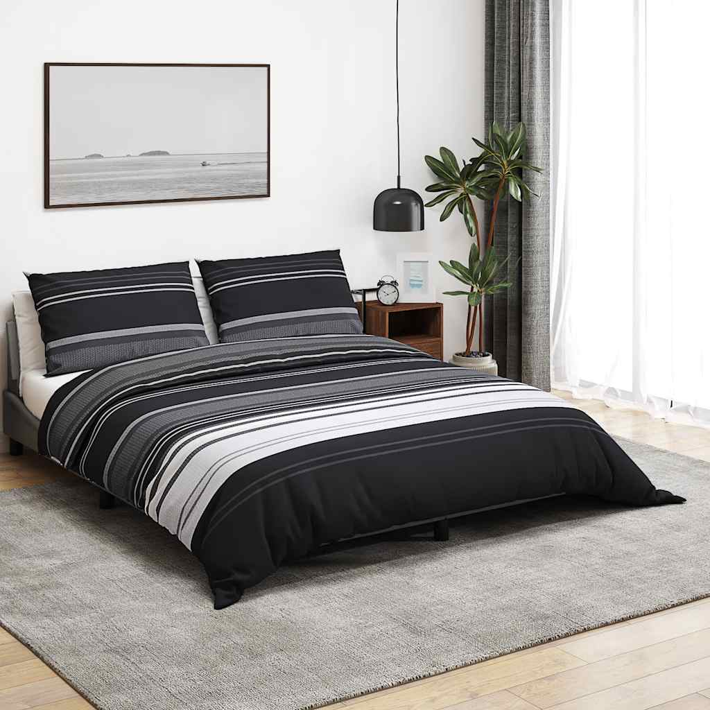 Vidaxl dekbedovertrekset 200x200 cm katoen zwart gestreept
