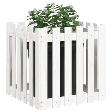 Vidaxl plantenbak met hekontwerp 60x60x60 cm massief grenenhout wit