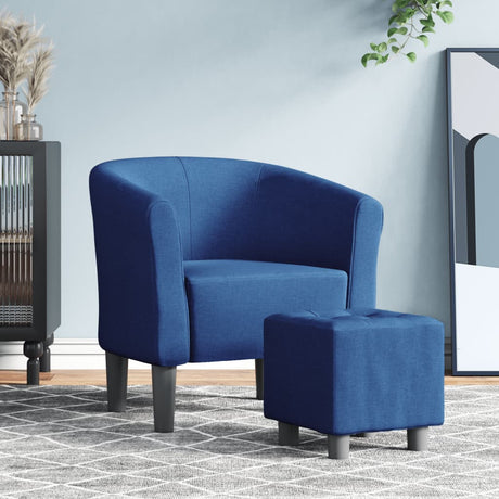 Vidaxl kuipstoel met voetenbank stof blauw