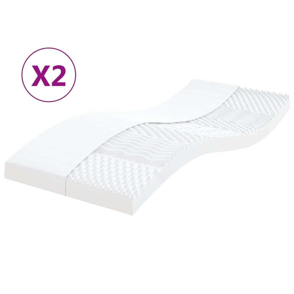 Vidaxl schuimmatrassen 2 st 7 zones hardheid 20 ild 90x200 cm wit