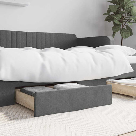 Vidaxl bedlades 2 st bewerkt hout en stof donkergrijs