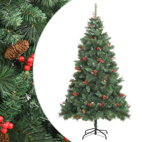 Vidaxl kunstkerstboom met scharnieren dennenappels en bessen 180 cm