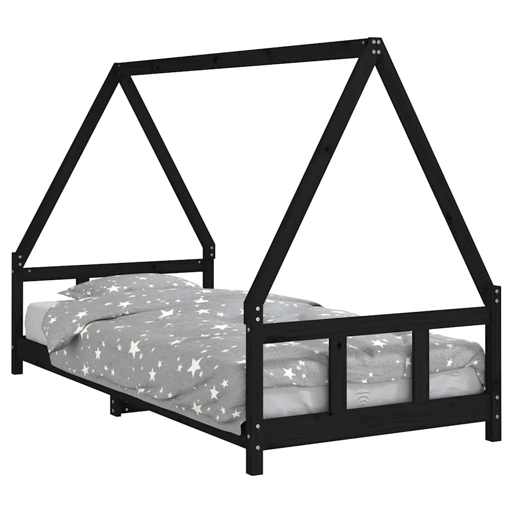 Vidaxl kinderbedframe 90x200 cm massief grenenhout zwart