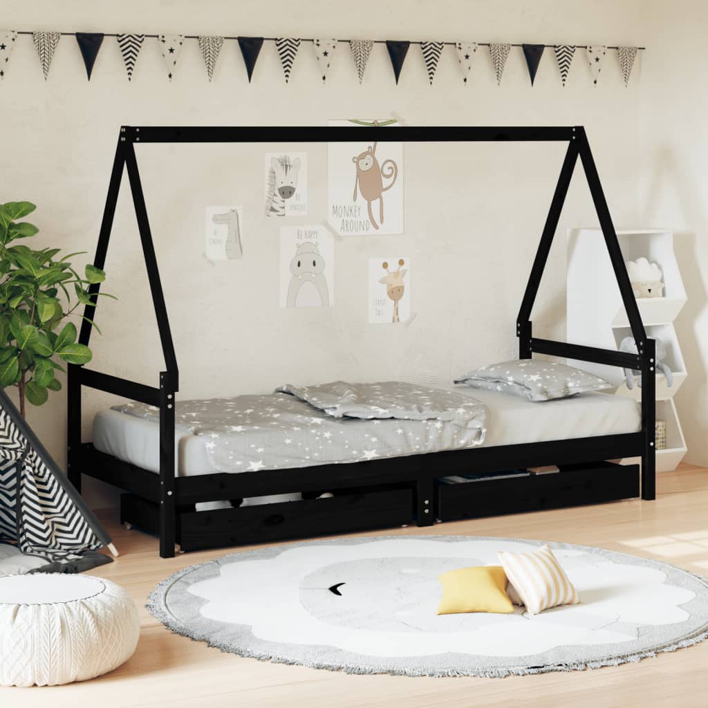 Vidaxl kinderbedframe 80x200 cm massief grenenhout zwart