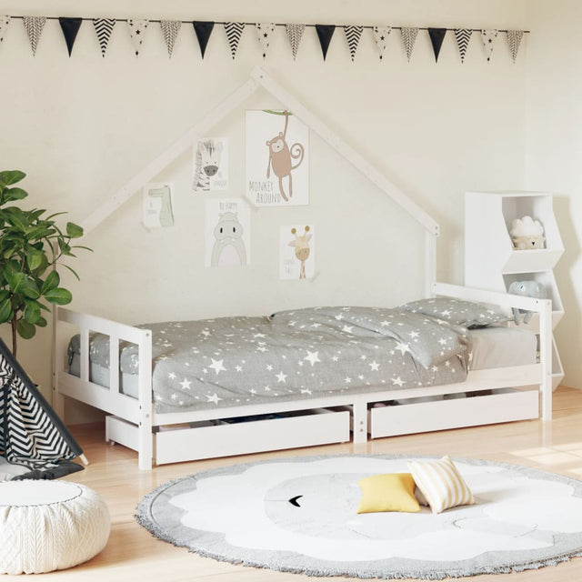 Vidaxl kinderbedframe met lades 90x190 cm massief grenenhout wit