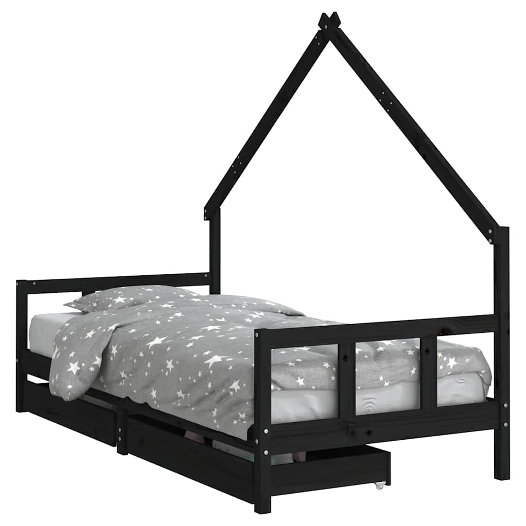 Vidaxl kinderbedframe met lades 90x200 cm massief grenenhout zwart