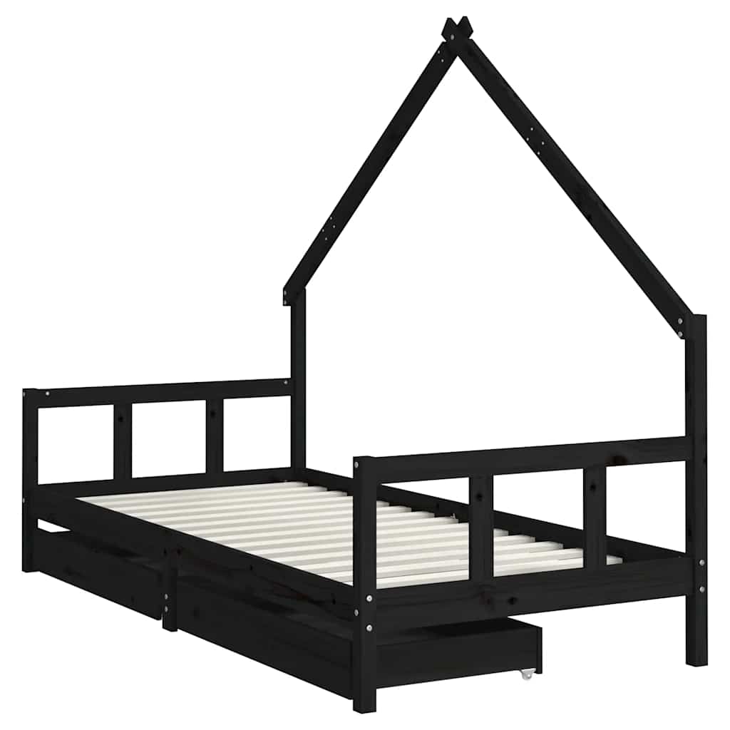 Vidaxl kinderbedframe met lades 90x200 cm massief grenenhout zwart