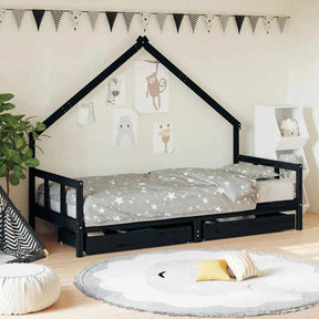 Vidaxl kinderbedframe met lades 90x200 cm massief grenenhout zwart