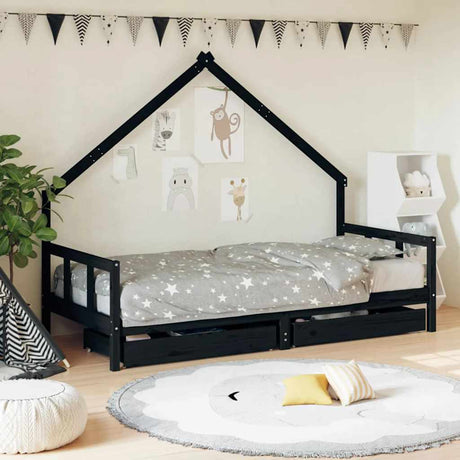 Vidaxl kinderbedframe met lades 90x200 cm massief grenenhout zwart