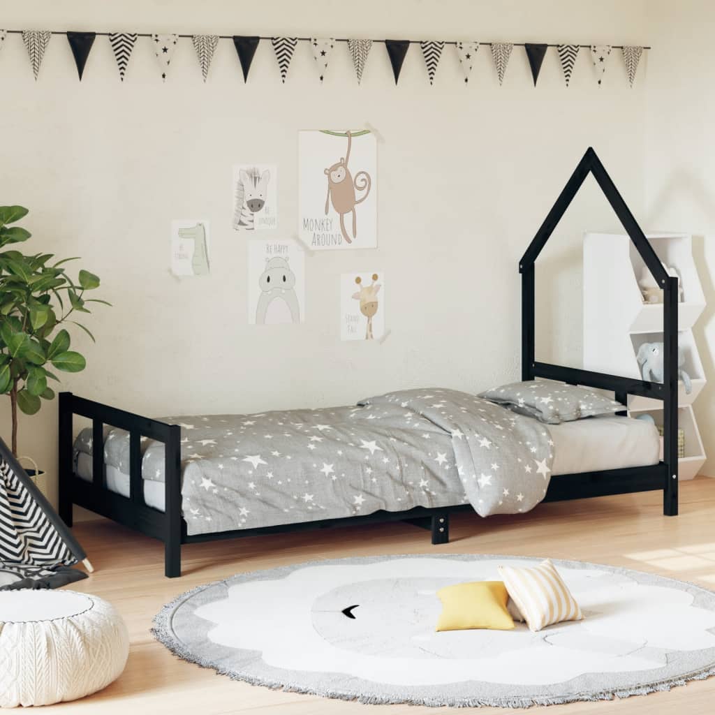 Vidaxl kinderbedframe 90x200 cm massief grenenhout zwart