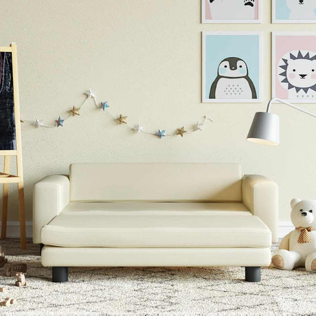 Vidaxl kinderbank met voetensteun 100x50x30 cm kunstleer crèmekleurig