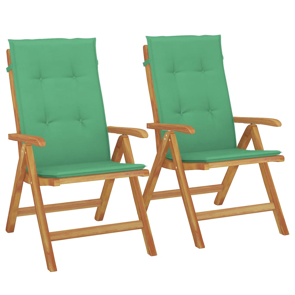 Vidaxl verstelbare klapstoelen met kussens, 2 stuks, massief teakhout