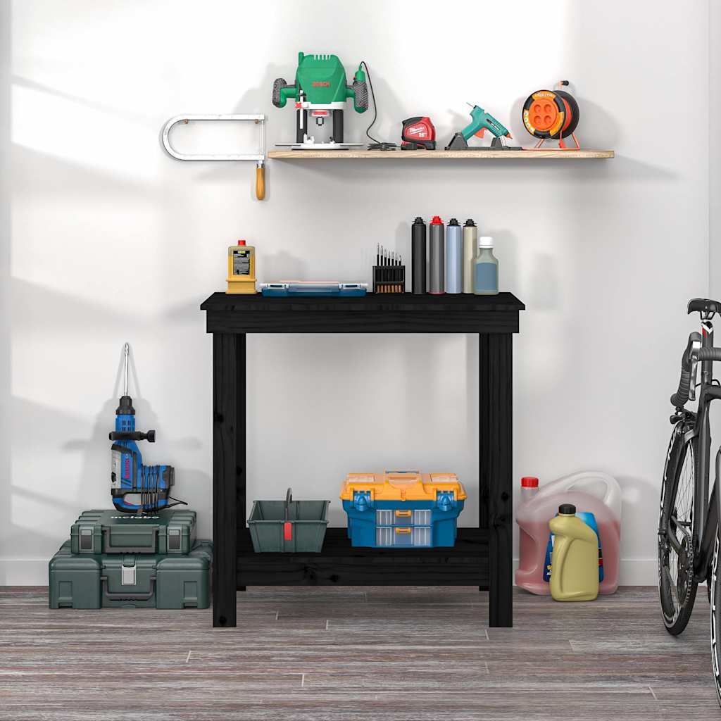 Vidaxl werkbank 80x50x80 cm massief grenenhout zwart