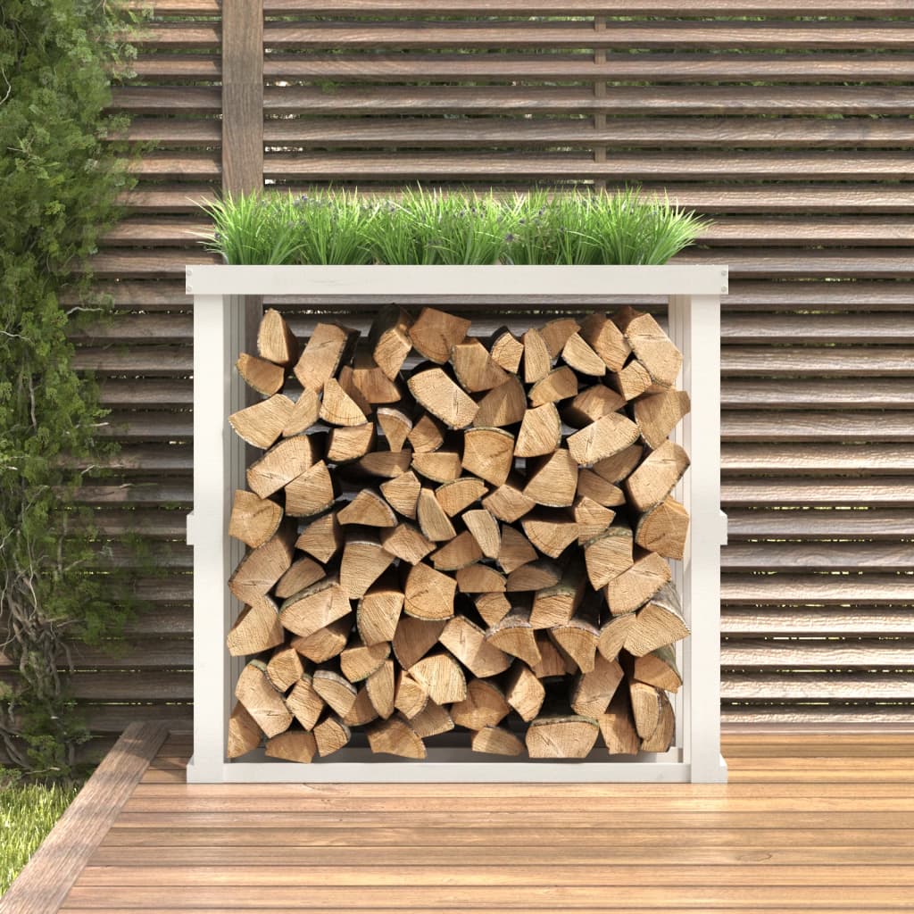 Vidaxl houtblokhouder 108x52x106 cm massief grenenhout wit