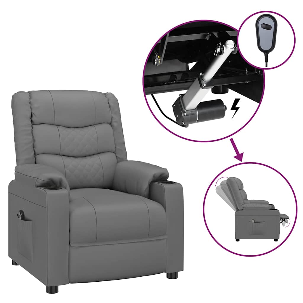 Vidaxl fauteuil verstelbaar elektrisch kunstleer grijs