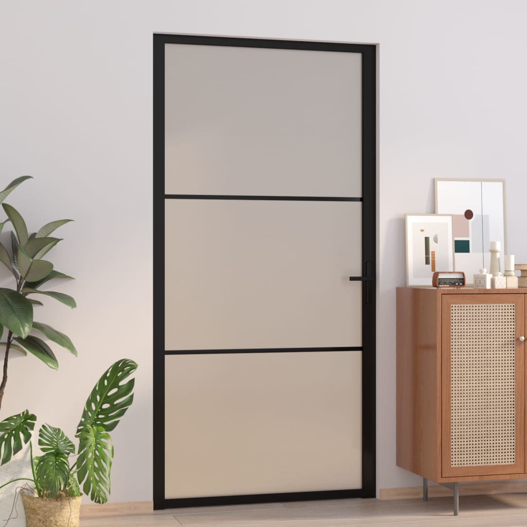 Vidaxl Porte intérieure 102.5x201,5 cm en verre Matt et en aluminium noir