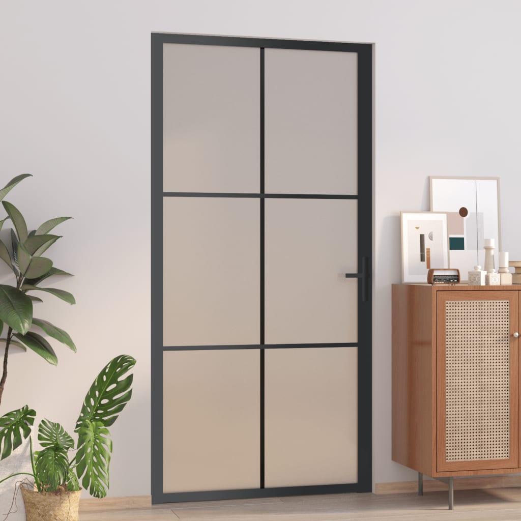 Vidaxl Inner Door 102.5x201.5 cm de vidrio mate y negro de aluminio