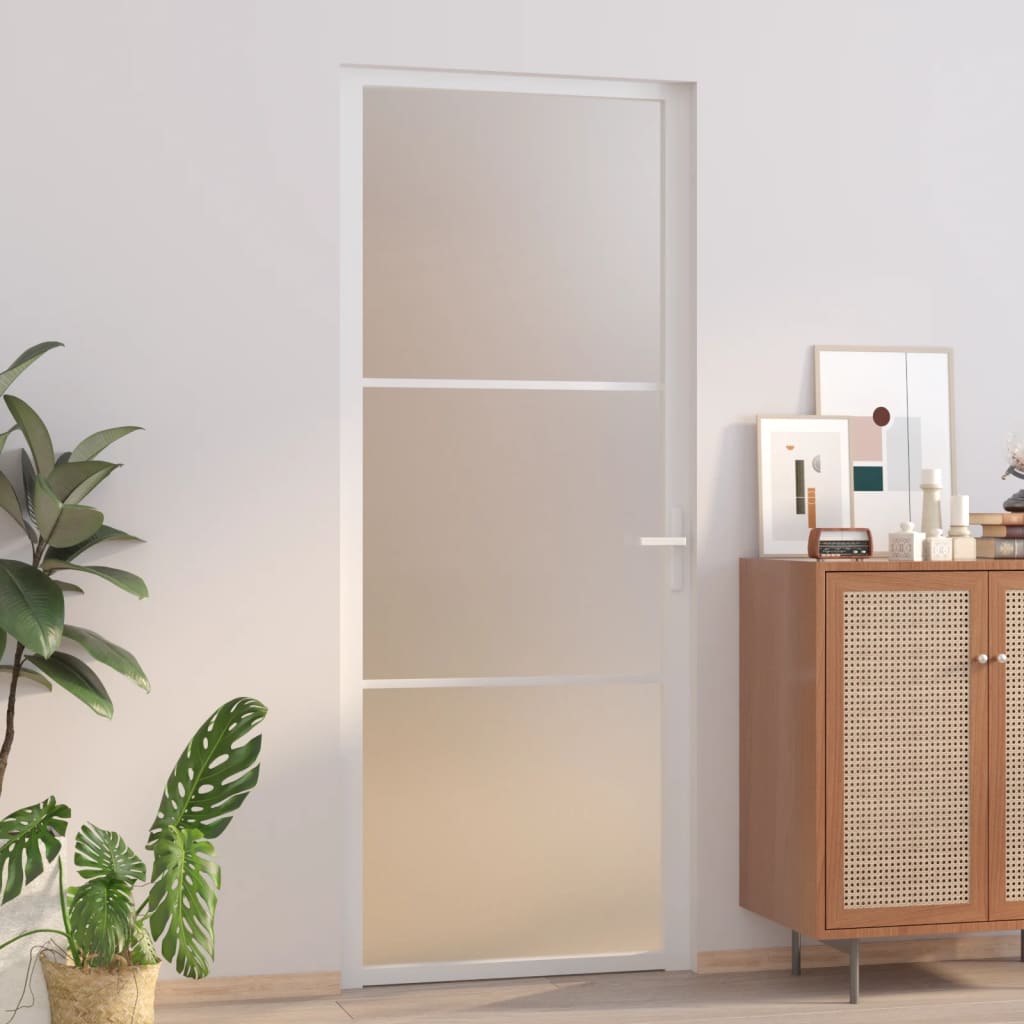 Vidaxl Porte intérieure 83x201.5 cm Verre Matt et aluminium blanc