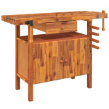 Vidaxl werkbank met lade en bankschroeven 124x52x83 cm massief acaciahout