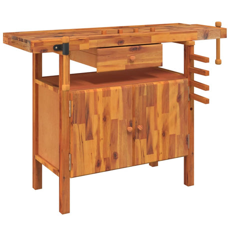 Vidaxl werkbank met lade en bankschroeven 124x52x83 cm massief acaciahout