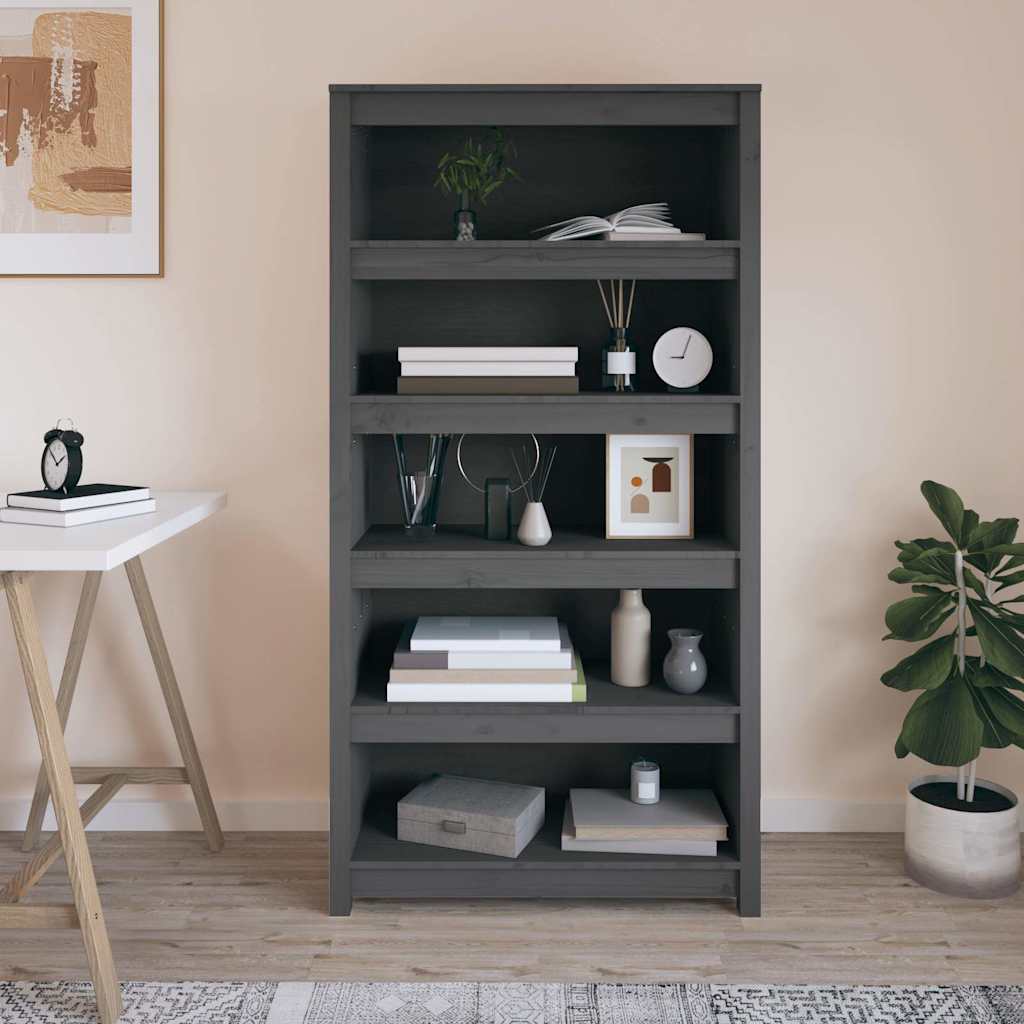 Vidaxl boekenkast 80x35x154 cm massief grenenhout grijs