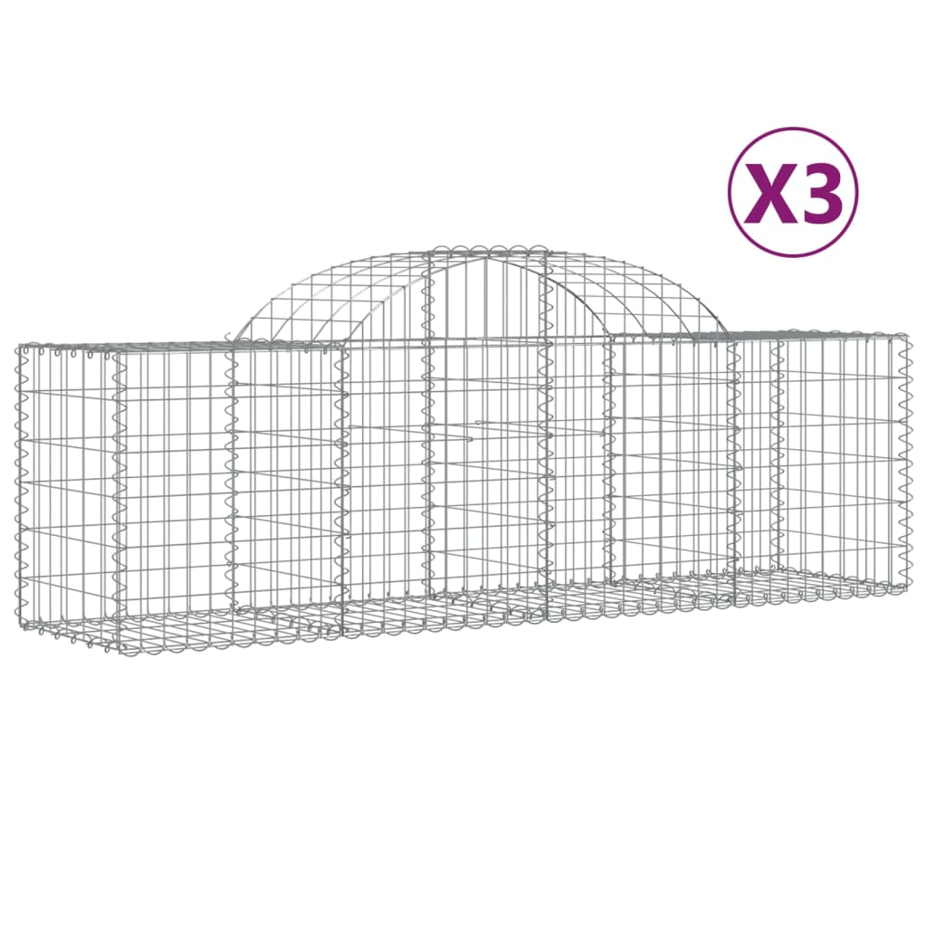 Vidaxl Schans kurve 3 st hvælvede 200x50x60 80 cm galvaniseret jern