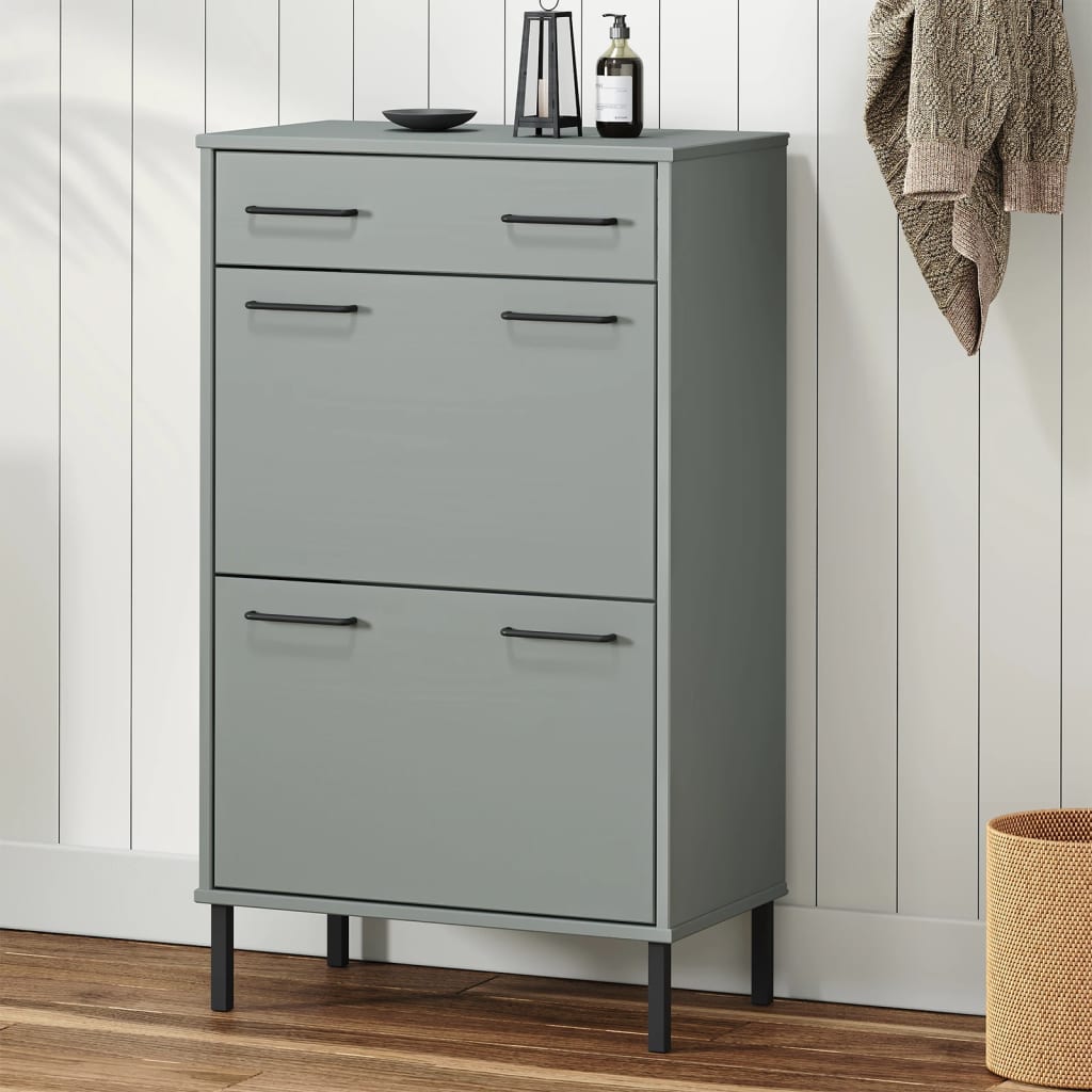 VidaXL shoe cabinet with metal legs oslo solid pine gray gray