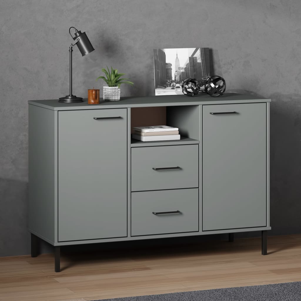 Vidaxl dressoir met metalen poten oslo 113x40x77 cm grenenhout grijs