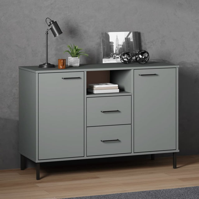 Vidaxl dressoir met metalen poten oslo 113x40x77 cm grenenhout grijs