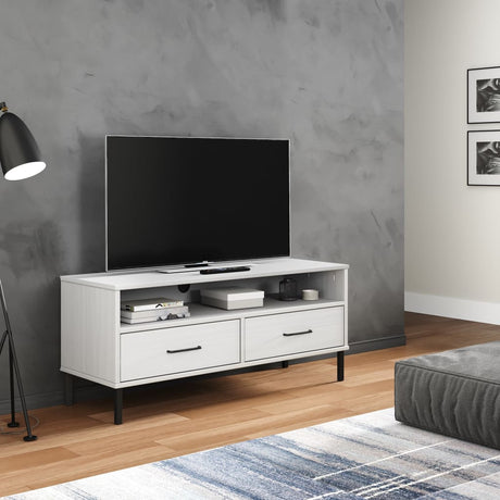 Vidaxl tv-meubel met metalen poten oslo massief grenenhout wit