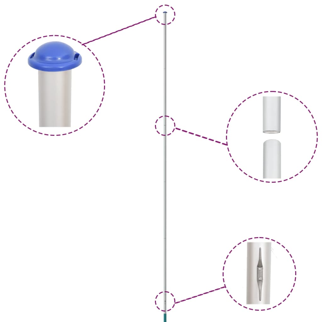 Vidaxl Flagmpole Divisible 6,23 m Aluminium Silberfarbe