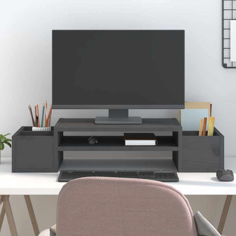 Vidaxl monitorstandaard 70x27,5x15 cm massief grenenhout grijs