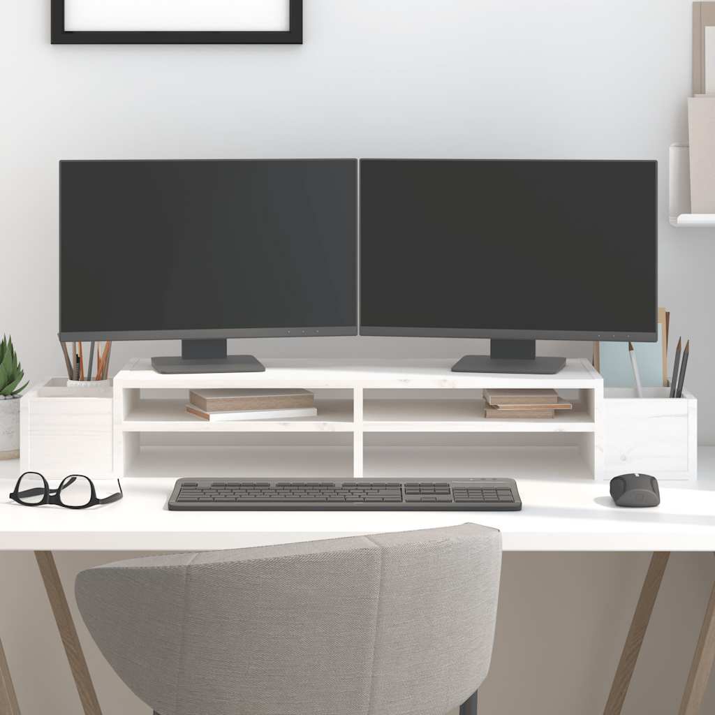 Vidaxl monitorstandaard 100x27,5x15 cm massief grenenhout wit