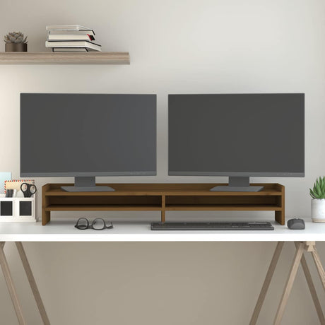 Vidaxl monitorstandaard 100x24x16 cm massief grenenhout honingbruin