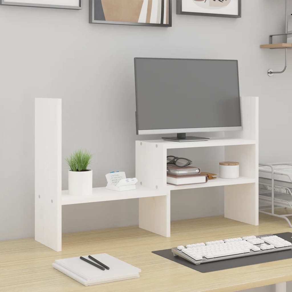 Vidaxl Monitor Stand (39-72) x17x43 cm Solid Pine White