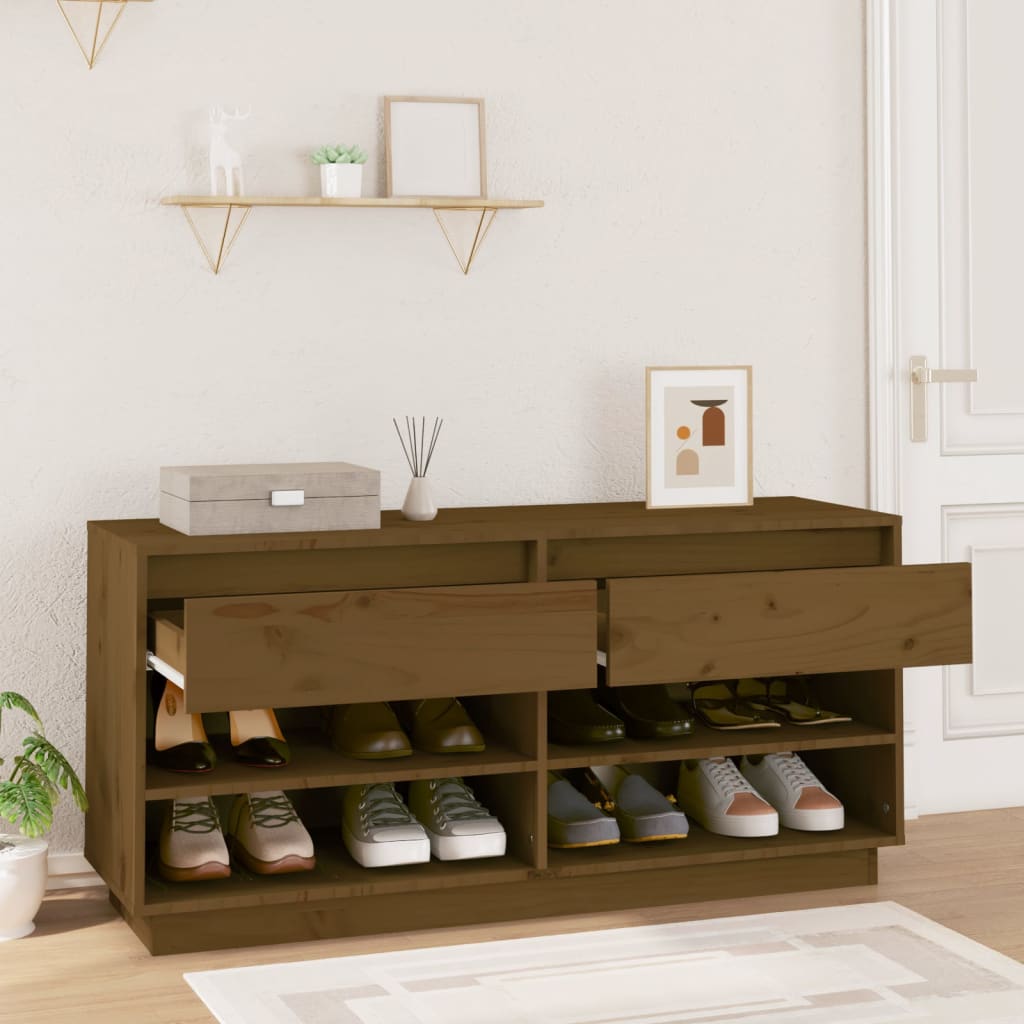 Vidaxl Shoe Cabinet 110x34x52 cm Solid Pine Honey Brown