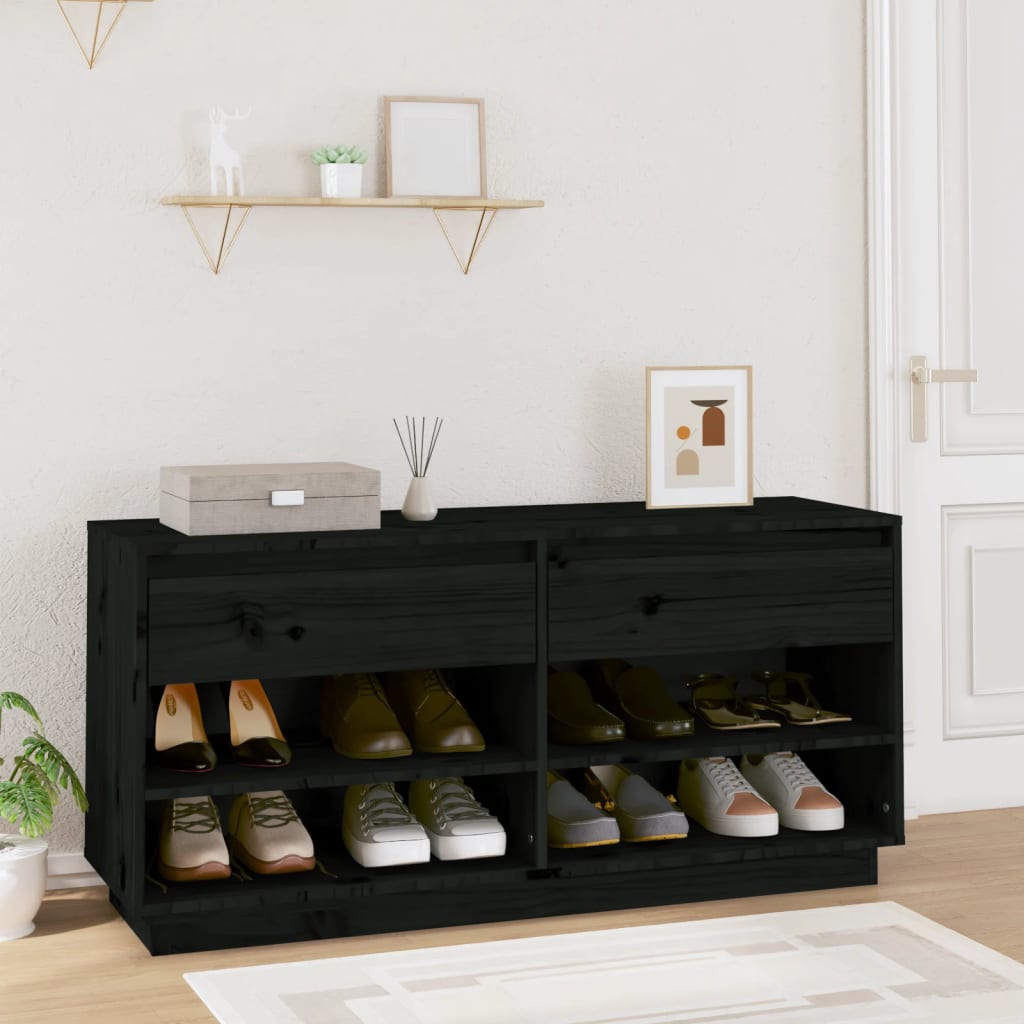 Vidaxl Cabinet da scarpe 110x34x52 cm Pinino solido nero