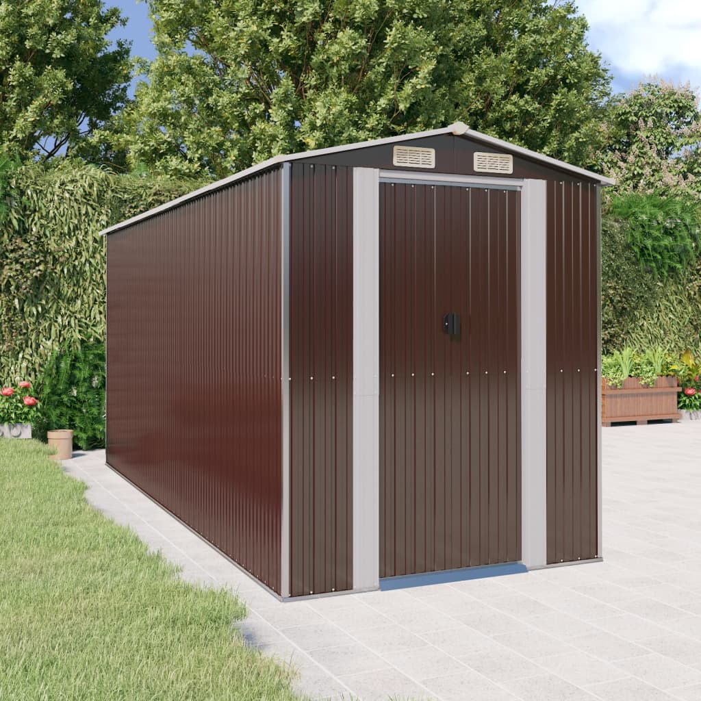 Vidaxl Garden Shed 192x440x223 cm in acciaio zincato scuro marrone