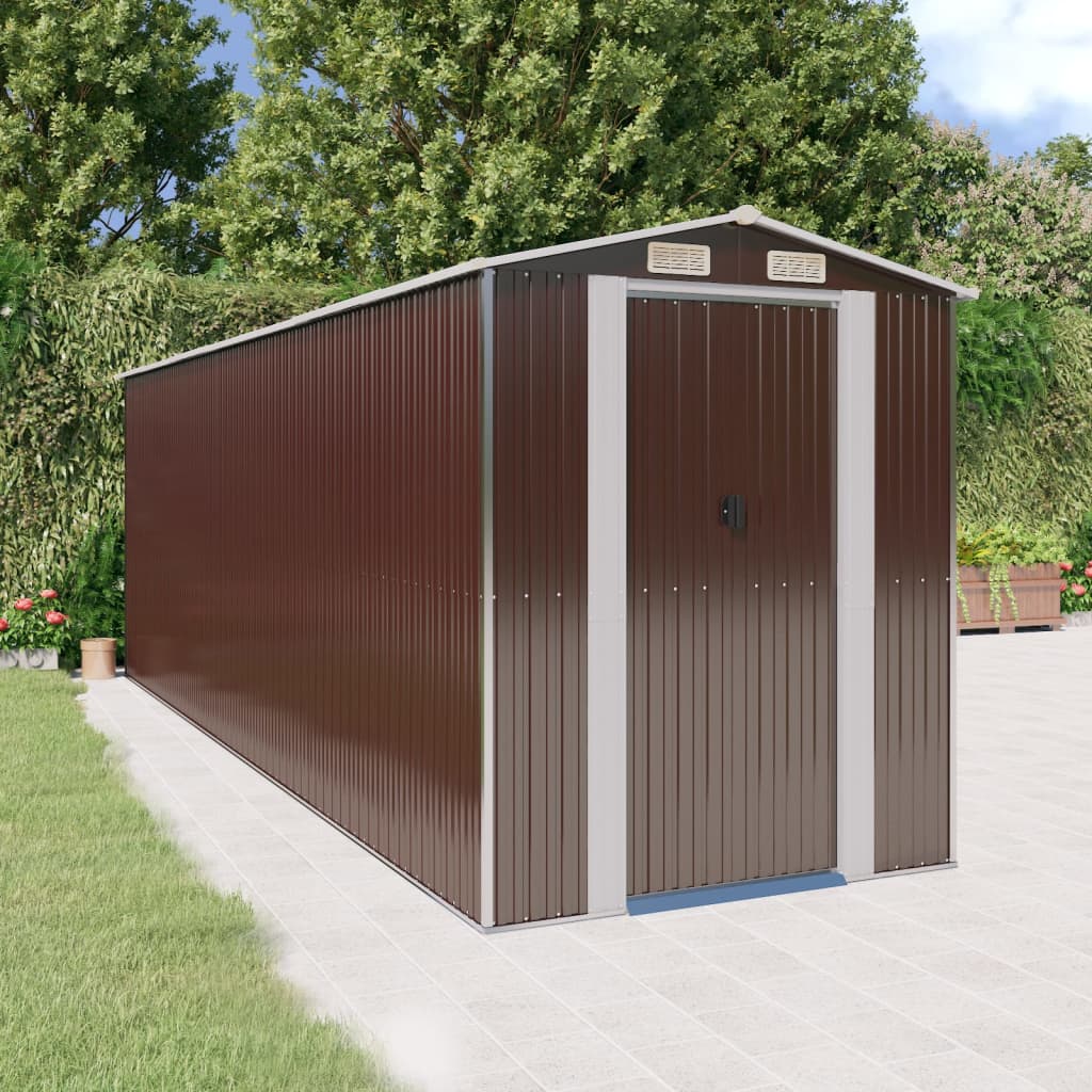 Vidaxl Garden Shed 192x606x223 cm galvanisert stål mørkebrun