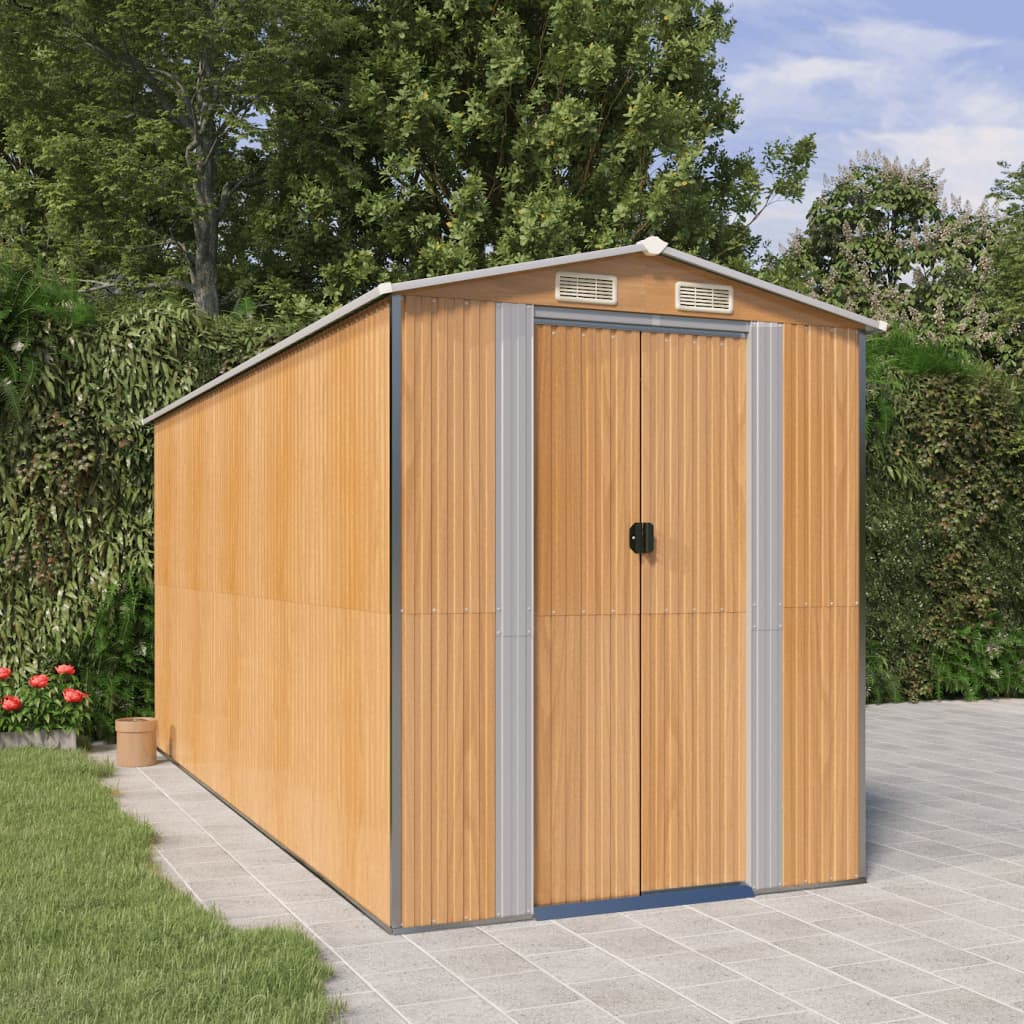 Vidaxl Garden Shed 192x440x223 cm Galvaniserat stålljusbrun