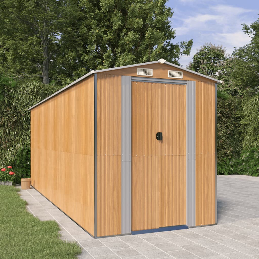 Vidaxl Garden Shed 192x523x223 cm de acero galvanizado marrón claro