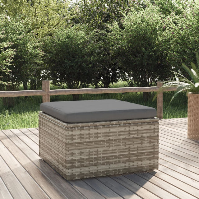 Vidaxl voetensteun met kussen 55x55x30 cm poly rattan grijs