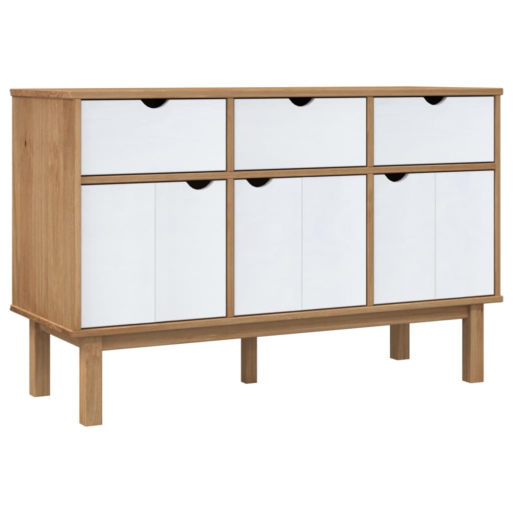 Vidaxl dressoir otta 114x43x73,5 cm massief grenenhout bruin en wit