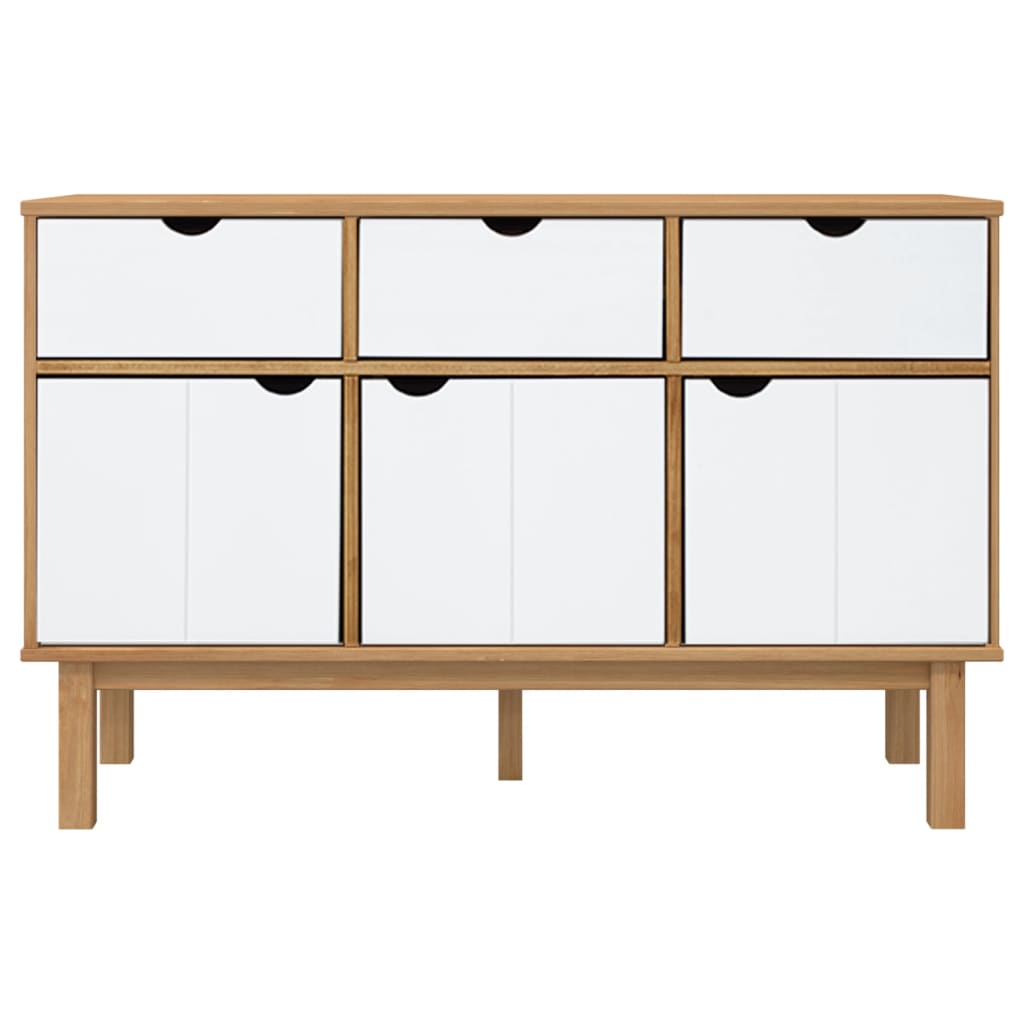 Vidaxl dressoir otta 114x43x73,5 cm massief grenenhout bruin en wit