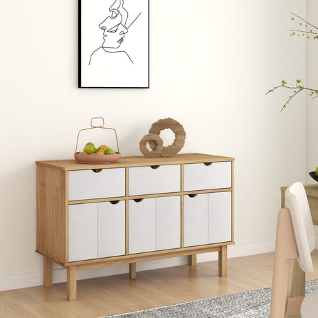 Vidaxl dressoir otta 114x43x73,5 cm massief grenenhout bruin en wit