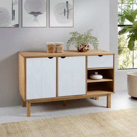 Vidaxl dressoir otta 114x43x73,5 cm massief grenenhout bruin en wit