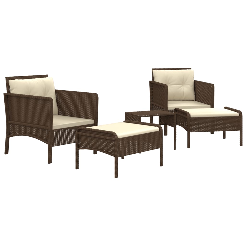 Vidaxl 5-delige loungeset met kussens poly rattan bruin