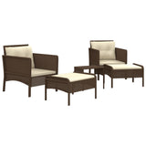 Vidaxl 5-delige loungeset met kussens poly rattan bruin