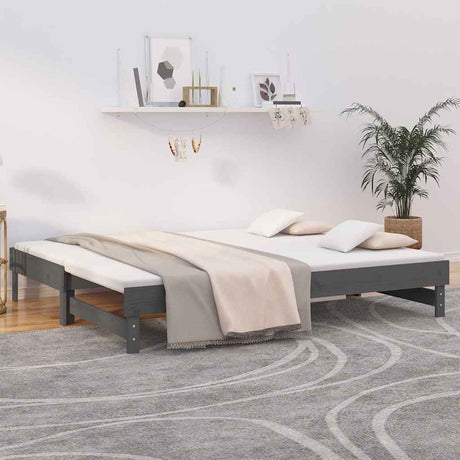 Vidaxl slaapbank uitschuifbaar massief grenenhout grijs 2x(100x200) cm
